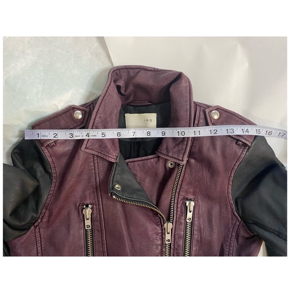 IRO Anabela Black Purple Two Tone Color Block Leather Jacket Size Small - Picture 7 of 12